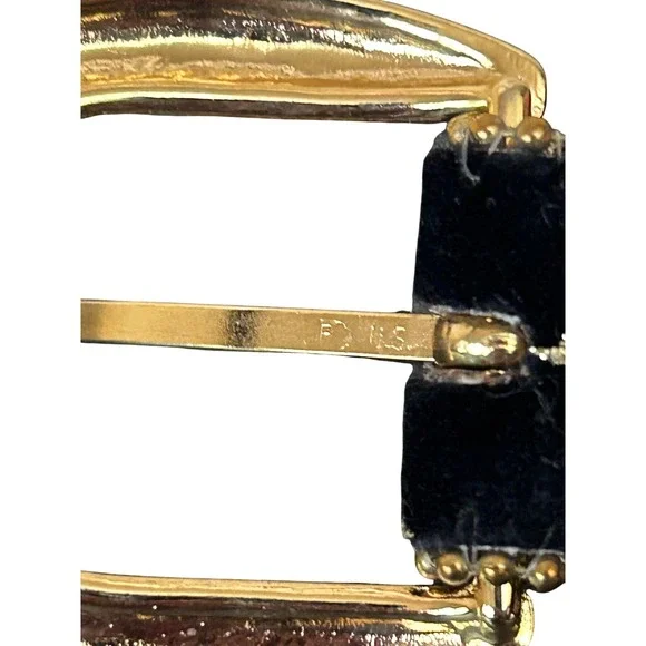 Vintage Elite Women's Black Velvet‎ Scroll Belt Gold Buckle Size M Sparkle
80s - Picture 7 of 8